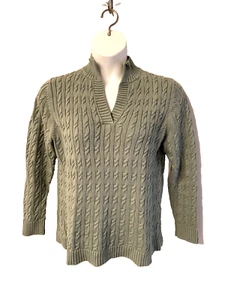 L.L.Bean size L women's cable knit pullover collared sweater green excellent - Picture 1 of 7