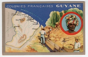 FRANKREICH FRANZÖSISCHE KOLONIE FRANZÖSISCH GUAYANA SCHWARZER LÖWE 30er JAHRE BUNTE HANDELSKARTE - Bild 1 von 2