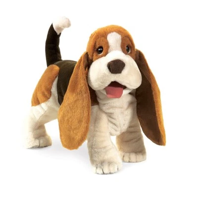 Folkmanis Basset Hound Hand Puppet , Brown, White, Black - Image 1 of 3