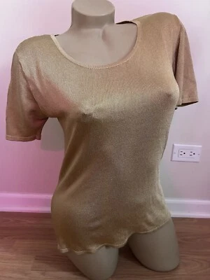 Liz Claiborne Collection 女式中号金色金属色短袖上衣/衬衫 — 第 1/3 张图片