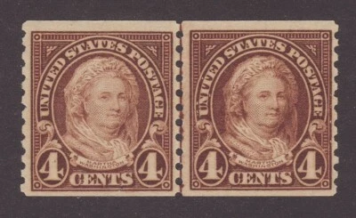 US Scott #601 4c Martha Washington Joint Line Coil Pair Mint Hinged OG  CV $55 - Image 1 of 2