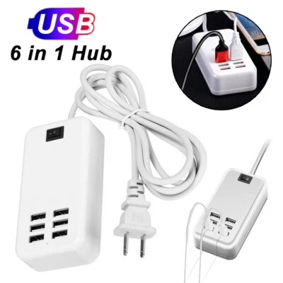 Hub USB de 6 puertos estación de carga de pared rápida adaptador de alimentación de CA multifunción escritorio Foto 1 de 4