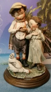 G. Armani Statue Figurine Boy and Girl with Hen and Chick - Picture 1 of 12