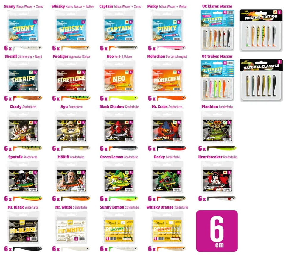 Lieblingsköder Gummifische 6cm - 6 Angelköder, Kunstköder, Raubfischköder, Köder - Bild 1 von 1