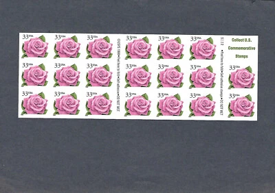 #3052d 33c CORAL PINK ROSES BOOKLET PANE OF 20 STAMPS MNH UNFOLDED - Image 1 of 2