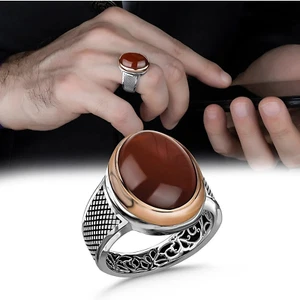 Herren Ring roter Achat Edelstein 925 Sterling Silber Schmuck Handarbeit alle Größen - Bild 1 von 6