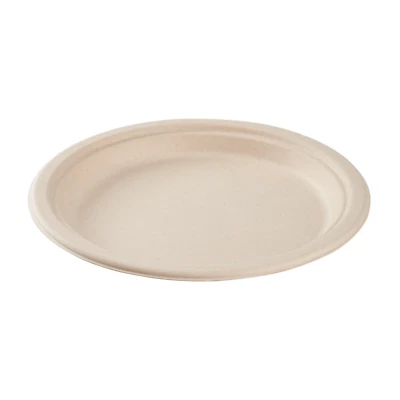 Placas redondas de bagazo Karat Earth de 9"" sin PFAS, naturales - 500 ct, KE-BPR09N-1CFF Foto 1 de 4