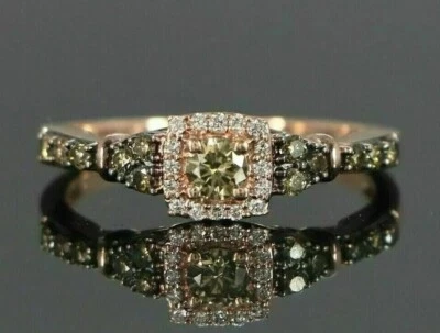 1.50 Ct Lab-Created Chocolate Diamond Halo Engagement Ring 14K Rose Gold Plated - Image 1 of 3