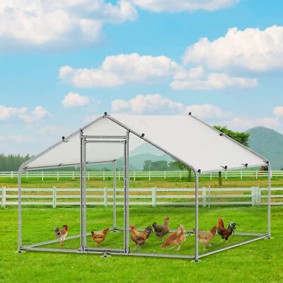VIVIJASON Large Metal Walk-In Chicken Coop Hen Run House Cage Enclosure w/ Cover Outdoor