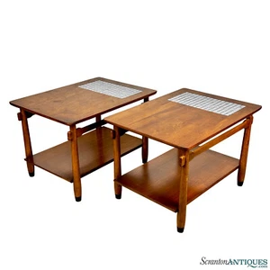 Mid-Century Lane Monte Carlo Walnut & Tile Inlay End Tables - A Pair - Picture 1 of 13