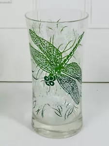 6 Glasbecher ohne Marke 70er Jahre grüne Libelle & weiße Blumen - Bild 1 von 9