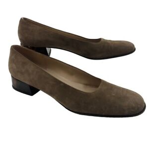 Salvatore Ferragamo Tan Suede Amber Heel Size 10.5 Logo Loafers Brown