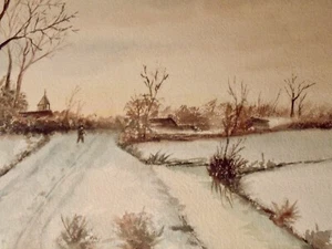 VIRGINA CORYELL;ANTIQUE ORIGINAL WATERCOLOR;S;LANDSCAPE;WINTER;PHILADELPHIA, PA. - Picture 1 of 4