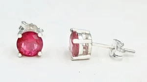 LAB CREATED 2.18 Cts RUBY STUD EARRINGS 925 Sterling Silver -MADE IN USA- NWT - Picture 1 of 11