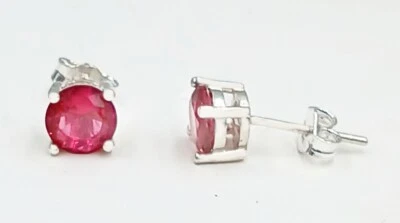 LAB CREATED 2.18 Cts RUBY STUD EARRINGS 925 Sterling Silver -MADE IN USA- NWT - Image 1 of 4