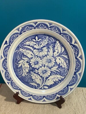 Blue/White VTG Floral  Round  Serving Platter COUNTRY FLOORS Y2K - Image 1 of 4