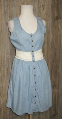 Vestido Maurices Talla XS Sin Mangas Cambray Crochet Cintura Boho Hippie Western Foto 1 de 4