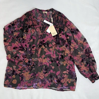 Elie Tahari Woman 1X Velvet Burnout Tunic Peasant Fairygrunge Dark Romantic - Image 1 of 4