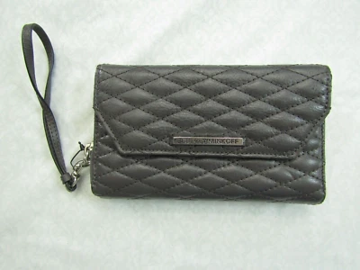 REBECCA MINKOFF 灰色皮革 MONROE TECH 绗缝腕带钱包 EC2 — 第 1/4 张图片