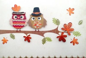 Papyrus 3D Glitter Owls on Branch Thanksgiving Greeting Card - Picture 1 of 5