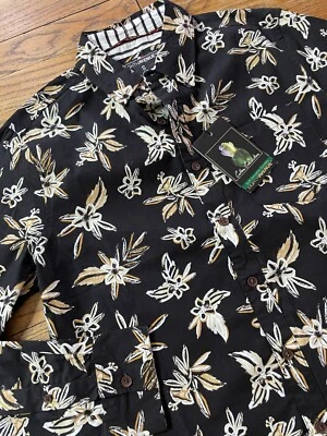 Camisa masculina floral havaiana nova com etiquetas Eighth Avenue preta bronzeada manga longa botão P - Imagem 1 de 3