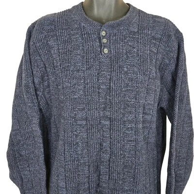 Suéter masculino baixo vintage anos 90 XL azul marinho Henley pescoço pulôver - Imagem 1 de 4