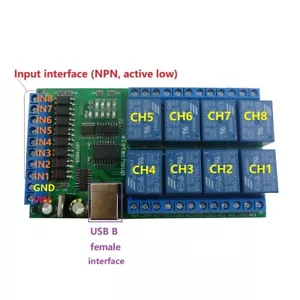 Coleccionista digital UD74B08 DC 12V 24V 8 canales E/S USB COM puerto serie relé UART - Imagen 1 de 12