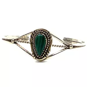 Vintage Sterling Silver Native American Malachite Stone Cuff Bracelet - Picture 1 of 8