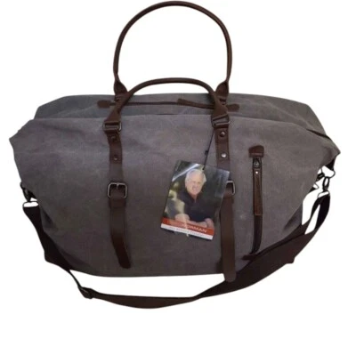 NEW Greg Norman Canvas Leather Duffle Bag Carry On Traveler Gray Weekender NWT - Image 1 of 4