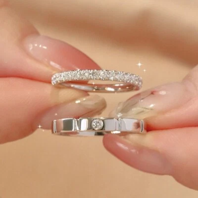 925 Sterling Silver Couple Wedding Ring Lab Grown Diamond Ring Pair of Rings - Image 1 of 4