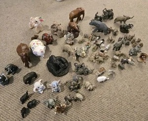 HUGE LOT (OVER 60 TOTAL) ELEPHANT FIGURINE CERAMIC WOODEN ORIENTAL OOAK - Picture 1 of 11