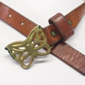 Schmetterling Schnalle Gürtel 32 Leder massiv Messing Boho Hippie braun Vintage - Bild 1 von 13