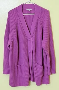 Woman Within Plus Knit  Sweater Front Pockets & Button Close Purpl Sz 3X (30/32) - Picture 1 of 11