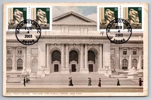 #3447 NY Public Library Lion Statue FDC Maxi Card On Vintage PC - Picture 1 of 2
