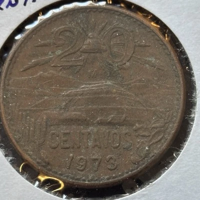 Moneda de bronce de 20 centavos de México 1973, 28,5 mm, km# 441 Foto 1 de 4