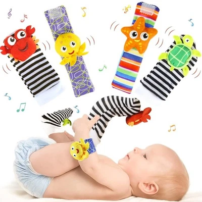 Juego de calcetines y sonajeros de muñeca para bebé 0-12 meses juguetes sensoriales suaves regalo para bebé  Foto 1 de 4