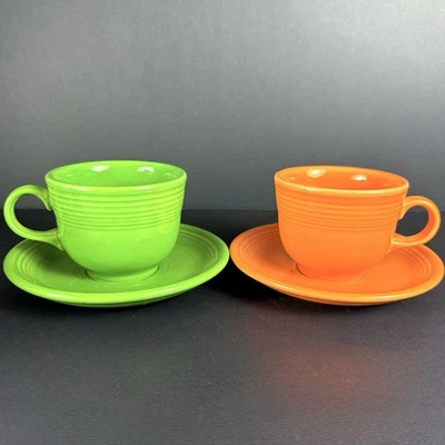 Juego de platillo de taza vintage Fiestaware otoño naranja/verde Homer Laughlin gres Foto 1 de 4