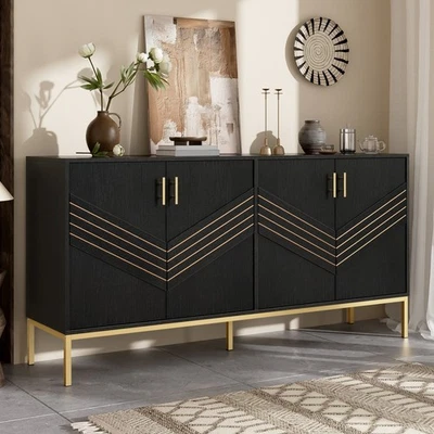 Sideboard Kommode Anrichte mit 4 Türen Stilvolles Design in Schwarz+Gold, 160 cm - Bild 1 von 4