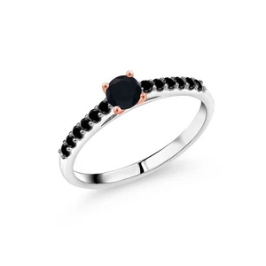 0.42 Ct Black Onyx Black Diamond 925 Silver and 10K Rose Gold Ring - Picture 1 of 4