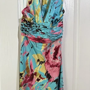 Adrianna Papell Blumen Perlen Meerjungfrau Maxikleid Abschlussball Y2K Größe 6 100 % Seide - Bild 1 von 11