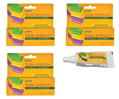 Pomada antibiótica tripla para tratamento de feridas 0,33 oz pacote com 3 primeiros socorros protetores de pele - Imagem 1 de 4