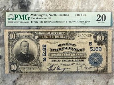 1902 $10 National Bank Note, Murchison National Bank, Wilmington, NC PMG20 - Image 1 of 4