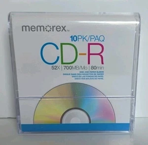 Memorex 10PK CD-R 52X 700MB 80min 10 pack CD-R Discs w/Paper Sleeves NEW SEALED! - Picture 1 of 6
