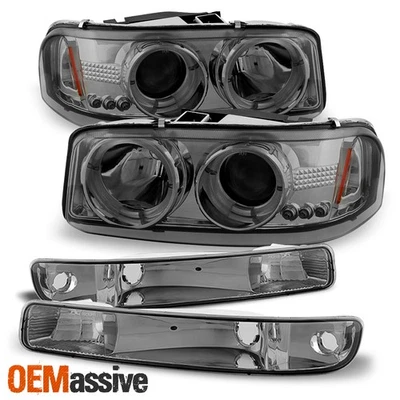 Fits 00-06 Sierra Yukon Smoked LED Projcetor Headlights + Bumper Signal Lamps - Изображение 1 из 4