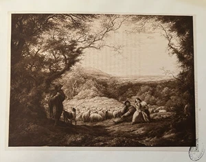 Antiker Druck wechselnde Weiden um 1901 Linnell Sepia Landschaft Edwardianisch Britisch - Bild 1 von 19