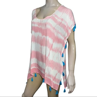 Surf Gypsy Mujer Talla S Rosa Blanco Tie Dye Forrado con Borlas Turquesa Cubrir Foto 1 de 4