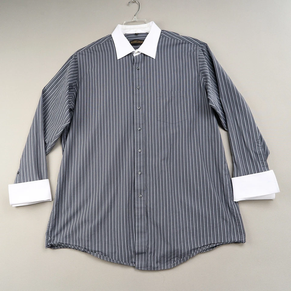 Camisa de vestir Donald J Trump 18,5 36/37 alta gris a rayas puño francés Foto 1 de 4