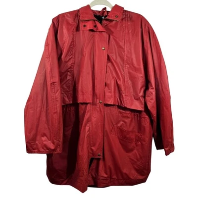 Impermeable M Totes Rojo Vintage Para Mujer Talla L Negro Blanco Forrado a Lunares Con Capucha Foto 1 de 4