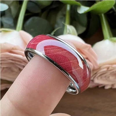 Anillo de carburo de tungsteno de 8 mm para hombres y mujeres con incrustaciones de madera rosa pulida talla 6-15 Foto 1 de 4