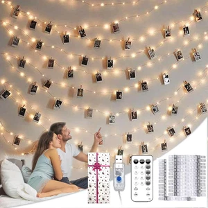 Photo Clips String Lights for Decor USB Powered 40Ft 120LED 50 Clear Clips - Picture 1 of 12